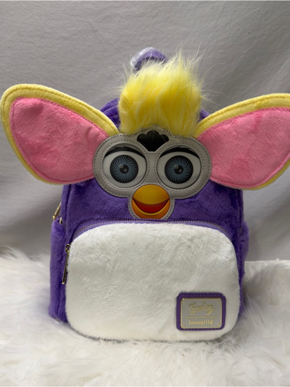 Loungefly Purple Plush Mini Backpack with Yellow Accent and Pink Ears